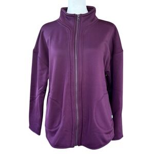 T by Talbots Zip Front Jacket Womens M Petite Plum Purple Pockets Active Outdoor